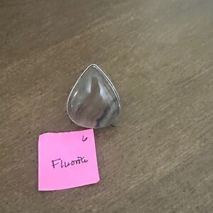 Fluorite Silver-Tone Statement Ring - Gray/White Stone